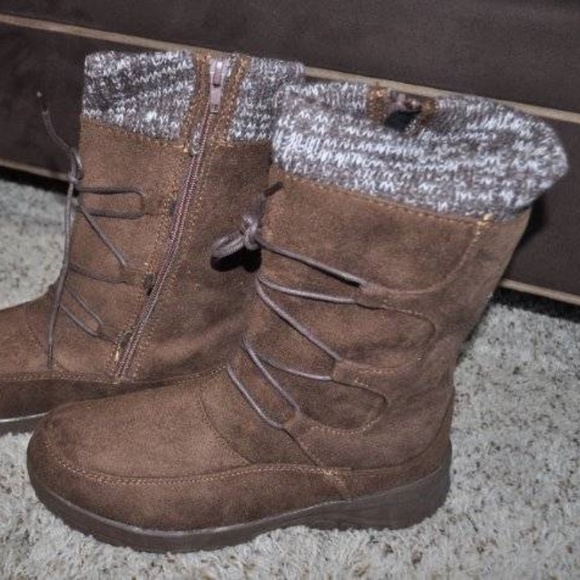 Womens Winter Boots Brown Itasca Water Resistant 8 Suede Zip Up Round Toe Diedre - Picture 2 of 4